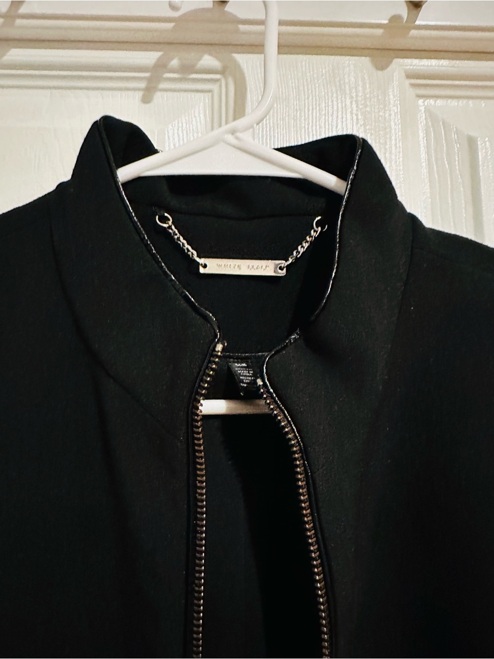 White House Black Market Black Zip-Front Jacket with Chain Detail